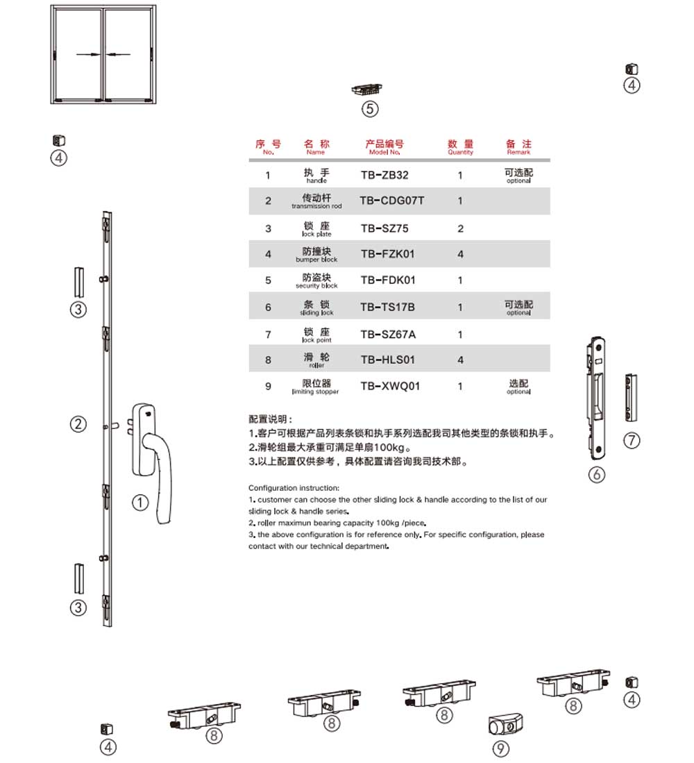 TB-TL210系列 推拉窗五金系统